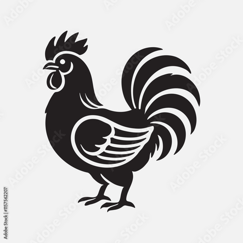 Hen cock rooster chicken chick Farm animal poultry broiler icon silhouette vector  isolated on white background