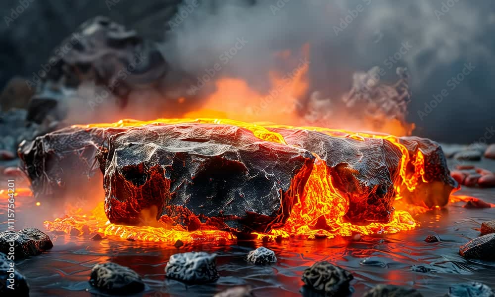 Lava field with glowing molten rocks and fiery energy Lava field with glowing molten rocks and fiery energy