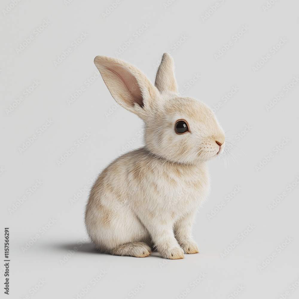 Cute light brown and cream-colored rabbit isolated on a white background, Cute light brown and cream-colored rabbit isolated on a white background,