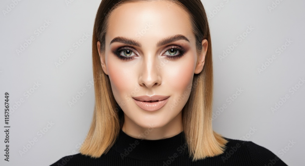 Elegant beauty portrait of young caucasian woman with glamorous makeup Elegant beauty portrait of young caucasian woman with glamorous makeup