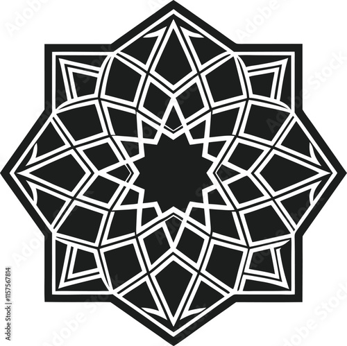 Symmetrical Islamic Geometric Mandala Silhouette Vector