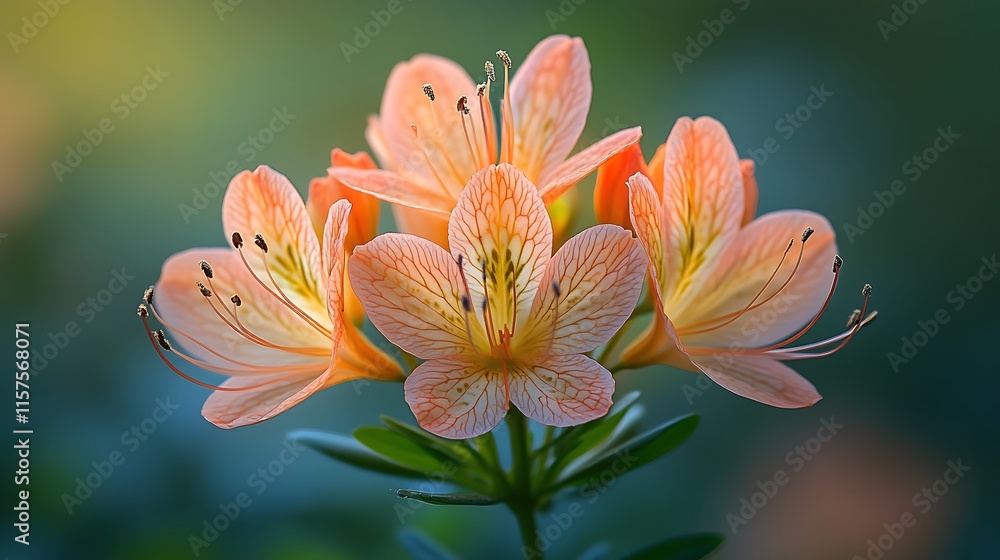 Peach Azalea Blooms Cluster Close Up View Peach Azalea Blooms Cluster Close Up View