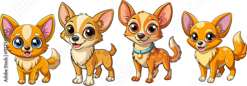 Chihuahua character sticker. Cartoon small dog portrait. Cute cheerful pet