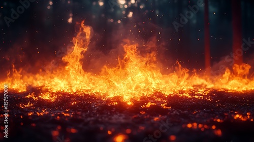 Fiery Forest Ground Inferno Blazing Embers Burning Wildfire