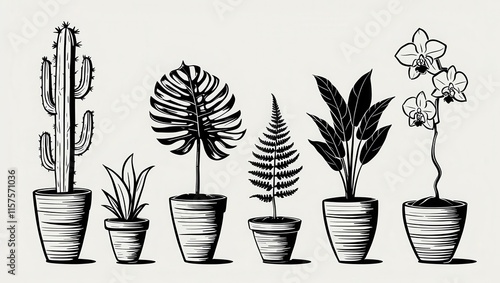 Stylish Potted Plants Cactus Monstera Fern Orchid Home Decor