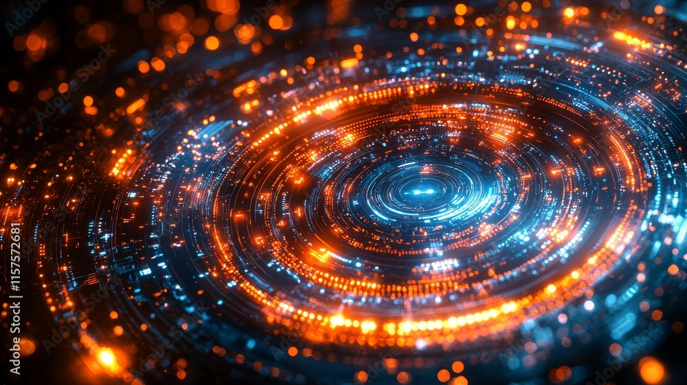 A digital blue and gold tech circle set against a dark background, symbolizing science, the universe, and futuristic technologies. A digital blue and gold tech circle set against a dark background, symbolizing science, the universe, and futuristic technologies.