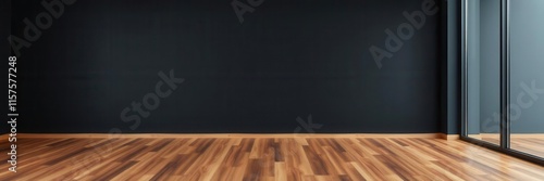 Modern Minimalist Interior with Dark Wall and Beautiful Wooden Floor  Ideal Space for Creative Projects  Photography  or Home Decor Inspiration in Contemporary Design