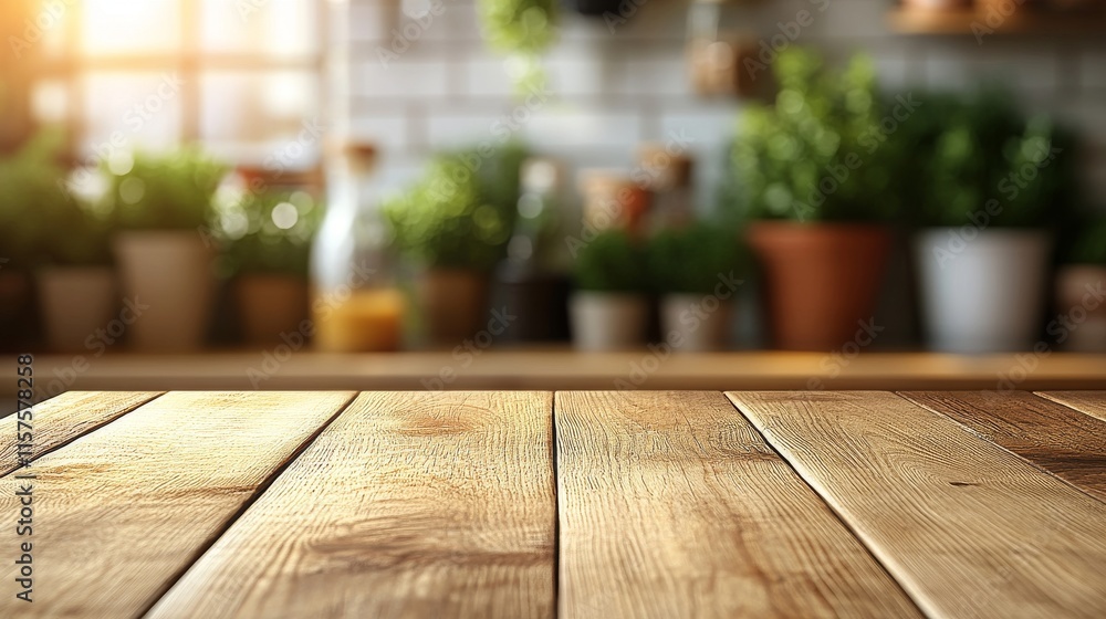 Sunlit kitchen countertop adorned with lush greenery and rustic decor, creating a warm and inviting atmosphere for culinary creativity Sunlit kitchen countertop adorned with lush greenery and rustic decor, creating a warm and inviting atmosphere for culinary creativity