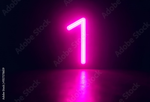 Glowing Neon Number One: Vibrant Pink Light in Dark Space