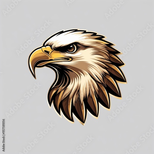 A regal symetrical and intricately detail of eagle head on white background  photo