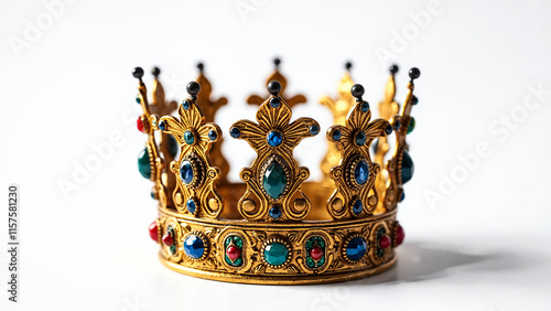 Majestic Crown: Symbol of Royal Power and Luxury Isolated on White for Regal Branding and Historical Themes photo