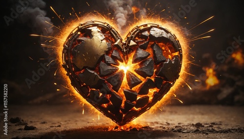 Burning heart in the fire