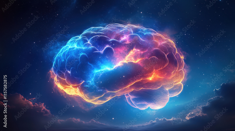 This captivating image portrays a cosmic brain filled with vibrant colors, symbolizing the relationship between human thought and the universe, inspiring creativity and exploration. This captivating image portrays a cosmic brain filled with vibrant colors, symbolizing the relationship between human thought and the universe, inspiring creativity and exploration.