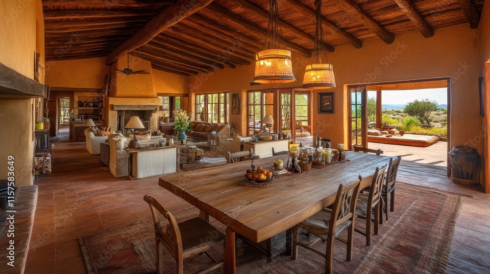 Cozy Living Space with Rustic Decor and Scenic Outdoor View Cozy Living Space with Rustic Decor and Scenic Outdoor View