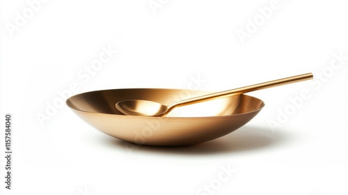 Elegant Golden Bowl with Spoon for Table Setting photo