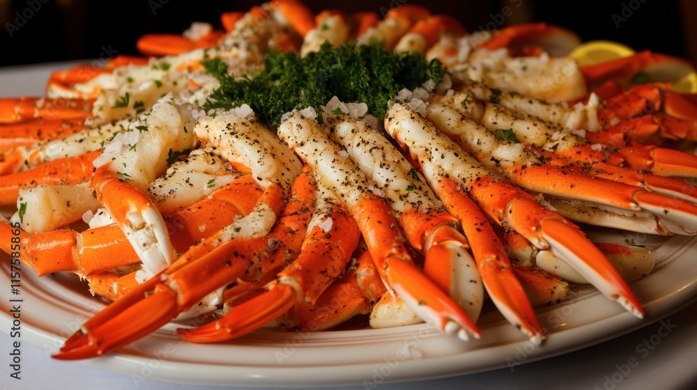 Deliciously Plated Seafood Display with Fresh Crab Claws and Herbs Deliciously Plated Seafood Display with Fresh Crab Claws and Herbs