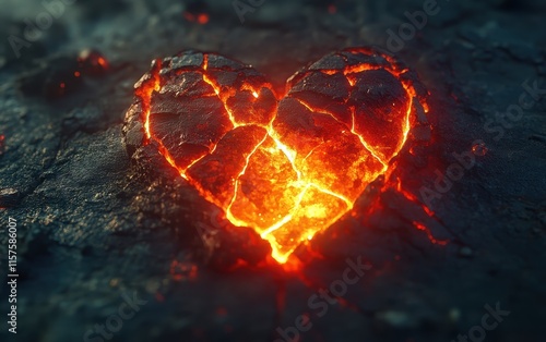 Fiery Heart of Volcanic Rock: A Glowing Emberscape of Molten Love and Pain photo