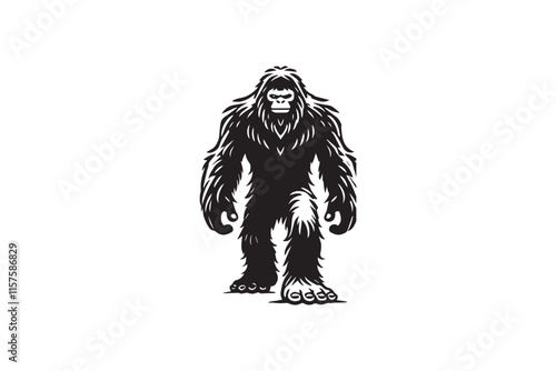 simple black an white bigfoot yeti vector silhouette isolated on a white background