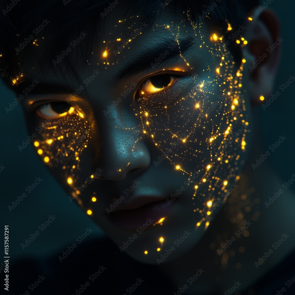 Glowing Face, Futuristic Portrait, Digital Art Glowing Face, Futuristic Portrait, Digital Art