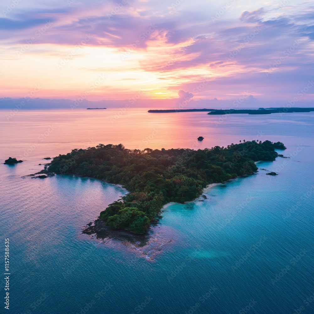 Tropical Island Sunset Paradise Aerial View Tropical Island Sunset Paradise Aerial View