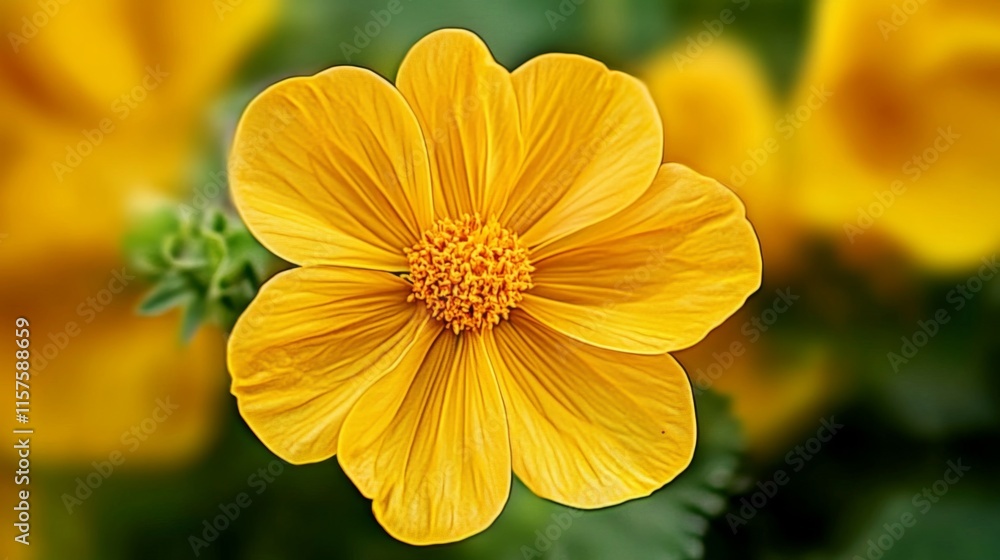 Vibrant Yellow Cosmos Flower Closeup Macro Shot
