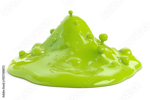 Lime Green Goo: An abstract image of vibrant lime green liquid forming a unique, almost mountainous shape. The texture is glossy and smooth, with small droplets adding to its whimsical charm.   photo