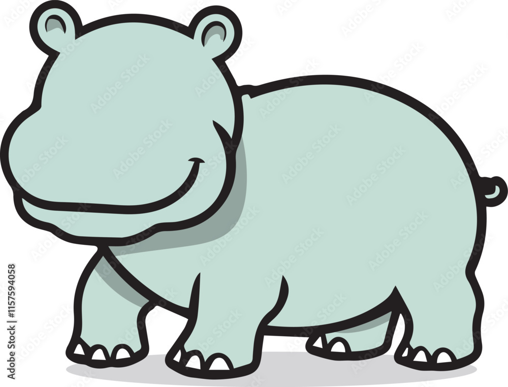 white background with light color scene faceless caricature hippopotamus animal in grass minimal flat illustration white background with light color scene faceless caricature hippopotamus animal in grass minimal flat illustration
