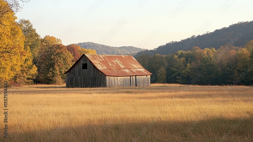 A rustic barn in the middle of a golden field. A rustic barn in the middle of a golden field.