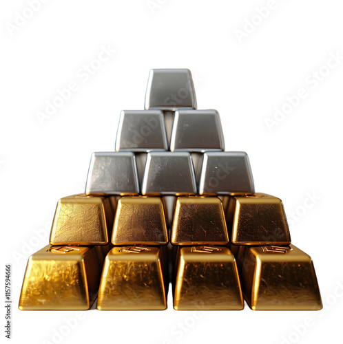 Business growing graph icon Gold and Silver color 3D object on white background High quality photo