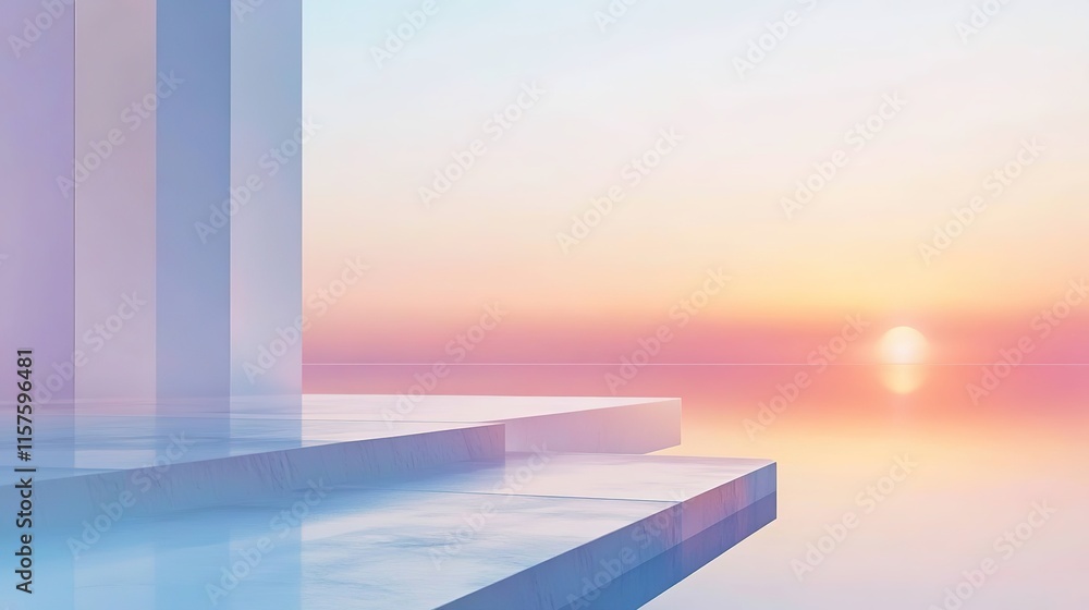 Serene sunset reflection on smooth surfaces, blending colors and Serene sunset reflection on smooth surfaces, blending colors and