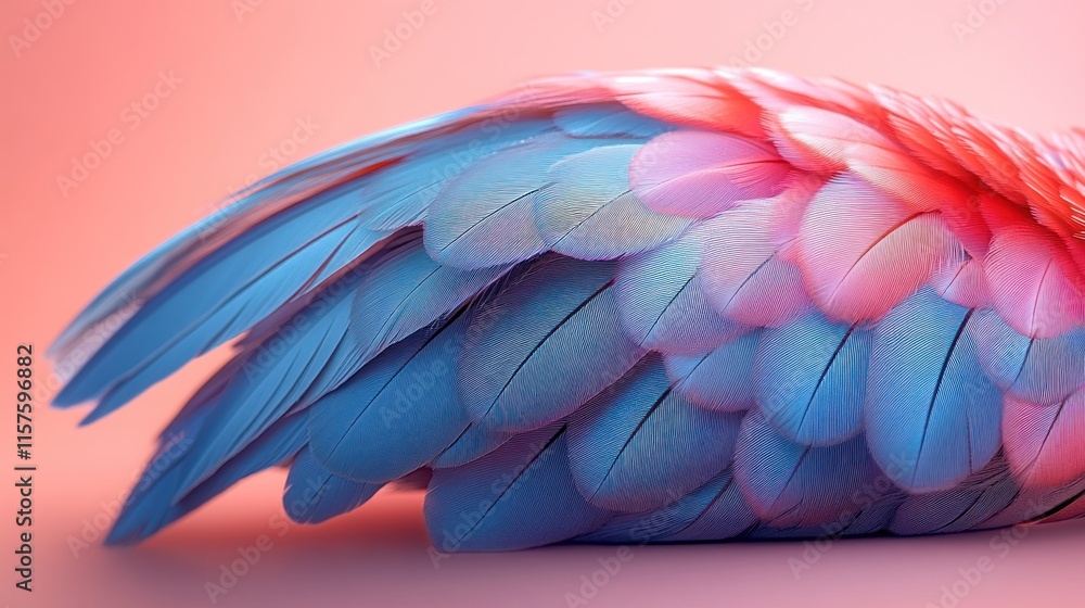 Obraz premium A close-up of colorful feathers showcasing a blend of pink and blue hues.