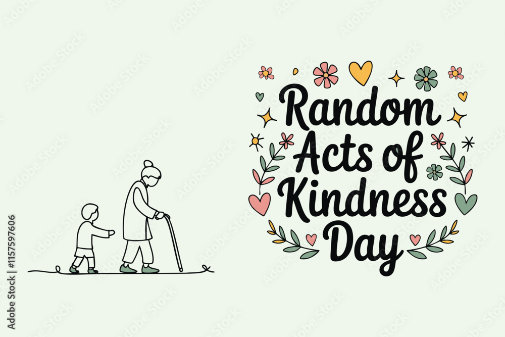 A minimalist illustration of a small child assisting an elderly person, promoting kindness and empathy and celebrating Random Acts of Kindness Day through heartfelt visuals. A minimalist illustration of a small child assisting an elderly person, promoting kindness and empathy and celebrating Random Acts of Kindness Day through heartfelt visuals.