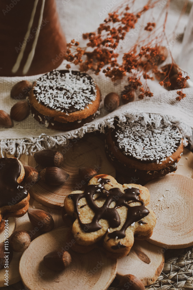 Fototapeta premium Christmas cookies still life photography. Holiday spirit