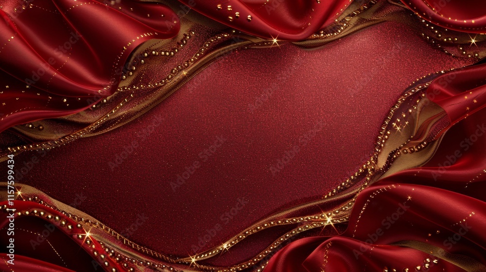 Obraz premium Red Silk Drapery with Golden Beads and Glitter