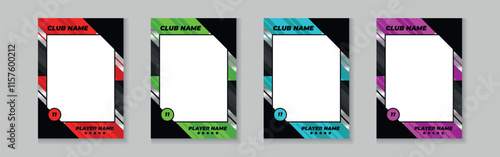 Photo frame or border collection for hockey, basketball and football player, trading card template design for sports, picture frame for player performance, sports flyer design, template eps 10.	