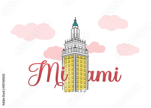 Freedom Tower Miami United States Monument illustration with 'Miami' typography photo