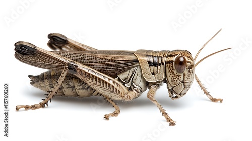 Close-Up Studio Shot of a Brown Grasshopper on White Background AI Generated photo