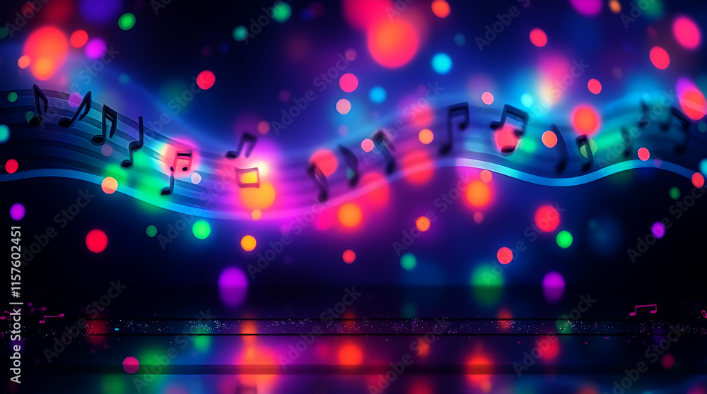 Obraz premium A music background glowing with bioluminescent colors, showcasing natural light effects, a vibrant glow, and graceful, elegant features