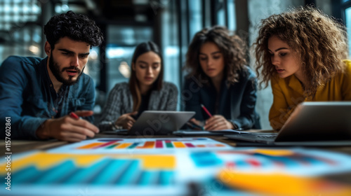 Collaborative Office with Professionals Analyzing Business Data
