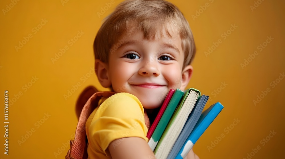 Smiling child with book bag ready for school Smiling child with book bag ready for school