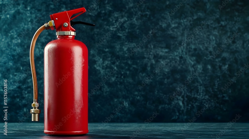 Obraz premium Indoor Red Fire Extinguisher, prominently displayed against a simple background, emphasizing safety measures in an interior environment.