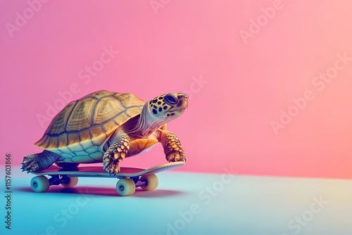 Skateboarding turtle showcases vibrant colors and playful energy photo