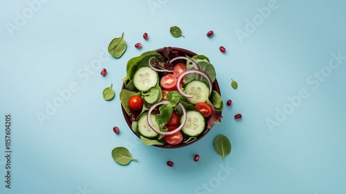 Ein gesunder Salat mit Tomate Gurke und Co. photo