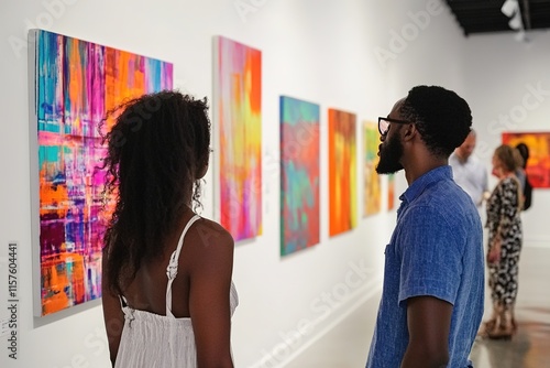 Wallpaper Mural Colorful artworks adorn walls as viewers engage in thoughtful ap Torontodigital.ca