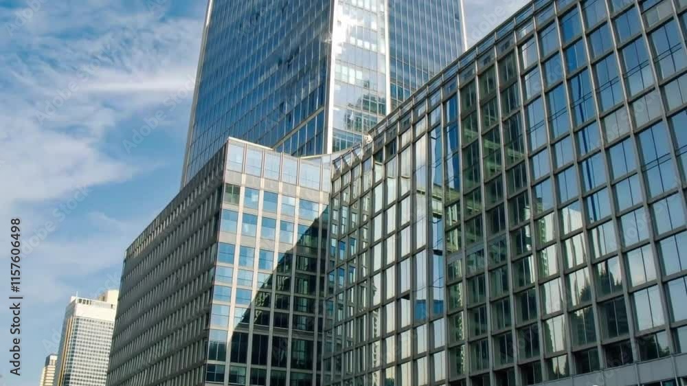 A towering skyscraper with reflective glass panels stands as a symbol of urban innovation. The modern architecture blends style and function, emphasizing contemporary design.