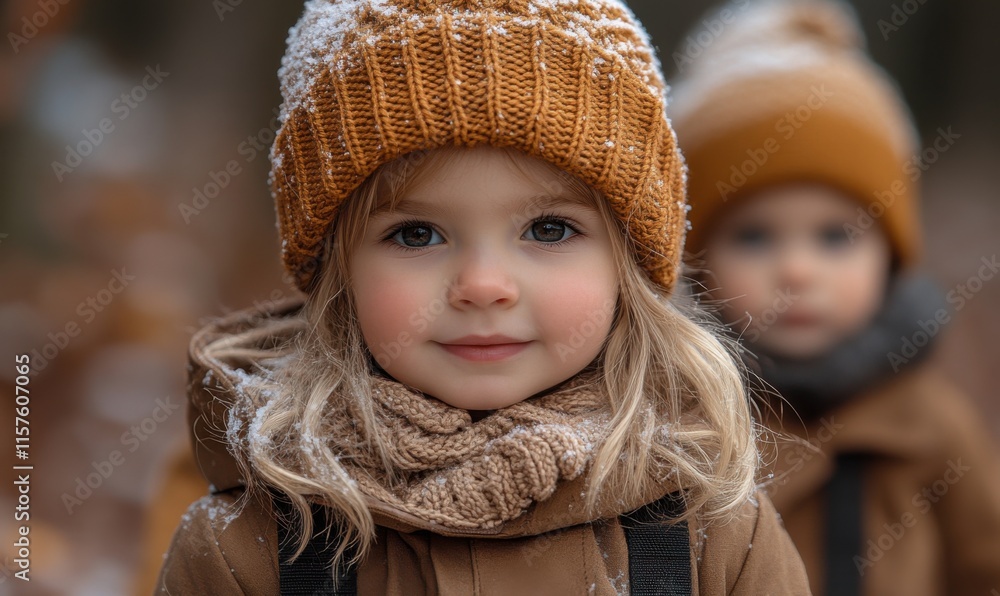 Children enjoying a winter day in a snowy forest landscape Children enjoying a winter day in a snowy forest landscape