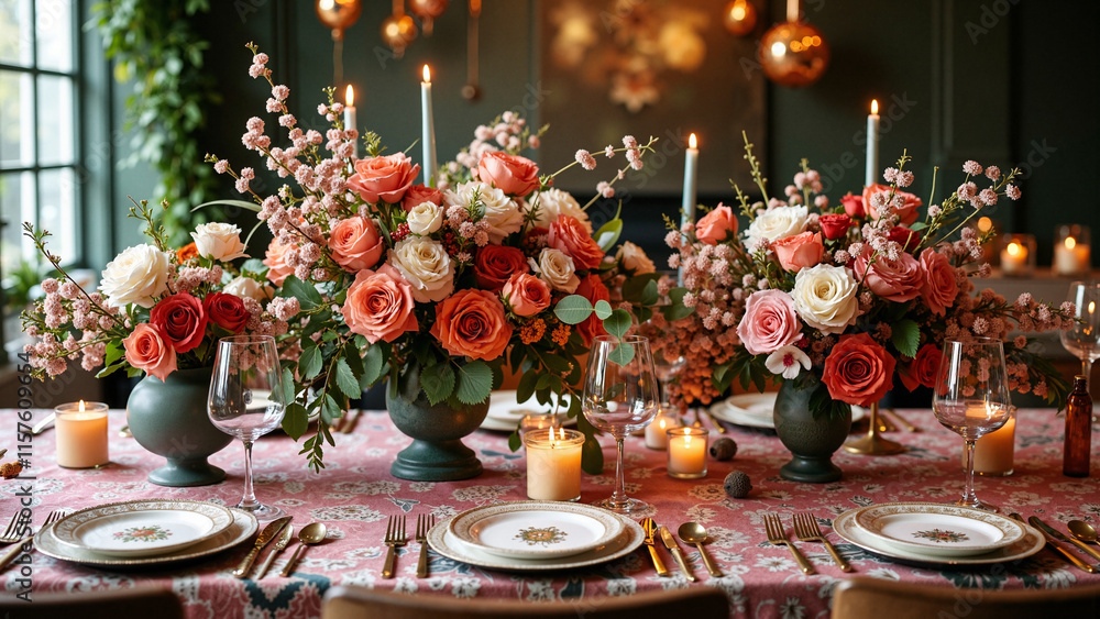 Elegant Wedding Reception Table: Modern Floral Design for Luxurious Events and Romantic Celebrations Elegant Wedding Reception Table: Modern Floral Design for Luxurious Events and Romantic Celebrations