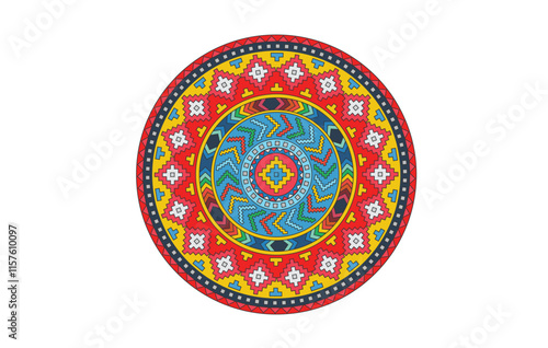 Bright colors vector illustration of round mandala pattern | Ethnic design with colorful tribal ornament. Isolated 