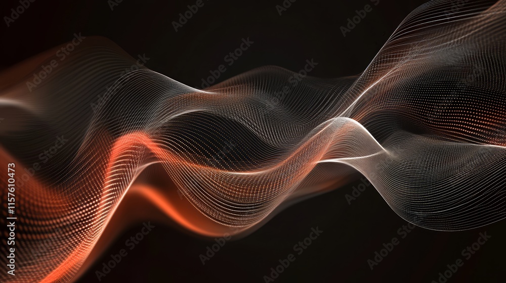 Fototapeta premium Abstract flowing lines, orange and white on black background