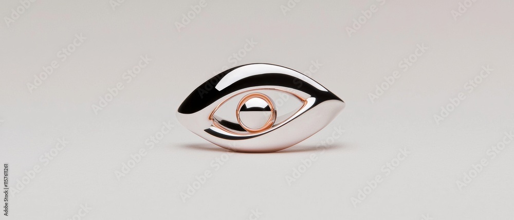 A shiny gold and silver eye shaped pendant with a small ball inside